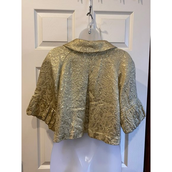 Anthropologie Ivy Jane Womens XS Metallic Gold Blazer Peter Pan Collar Ruffle Si - Picture 5 of 9